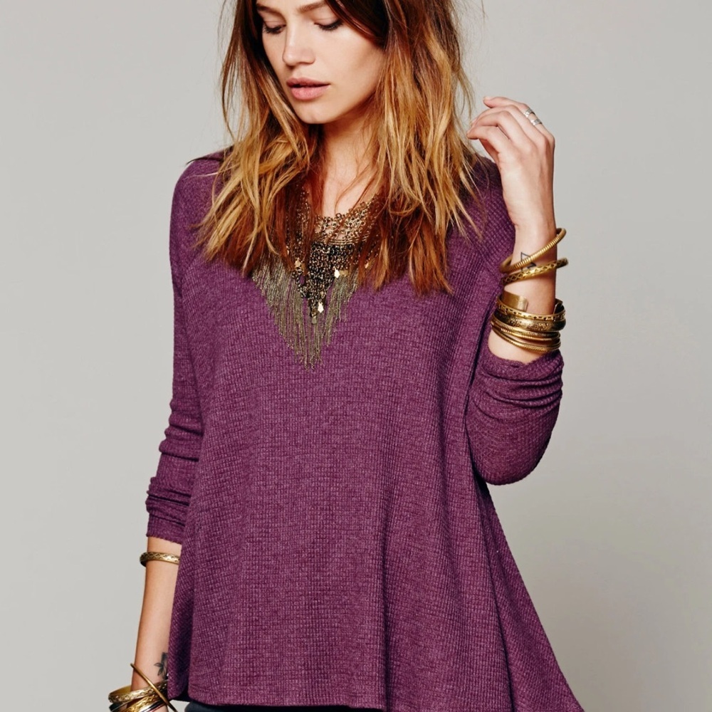 47. Free People Swing Thermal Cozy Knit Top Purple | Size XS-M (Oversized Fit)